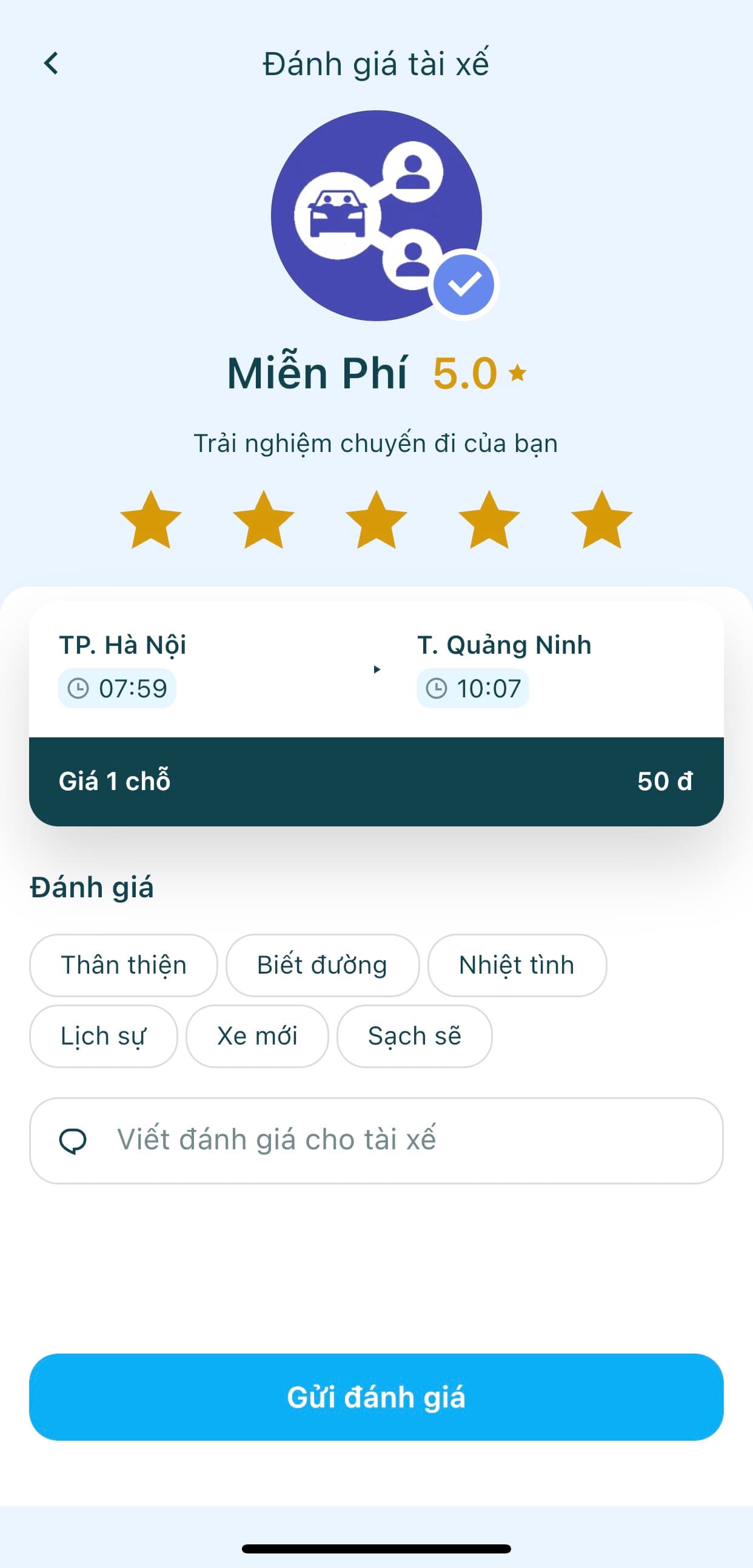 Đánh giá và phản hồi là những yếu tố quan trọng ảnh hưởng trực tiếp đến quyết định đặt chuyến của hành khách. Điều này sẽ giúp người dùng tiềm năng có cách nhìn khách quan hơn khi tìm kiếm tài xế và chuyến xe ghép phù hợp.
